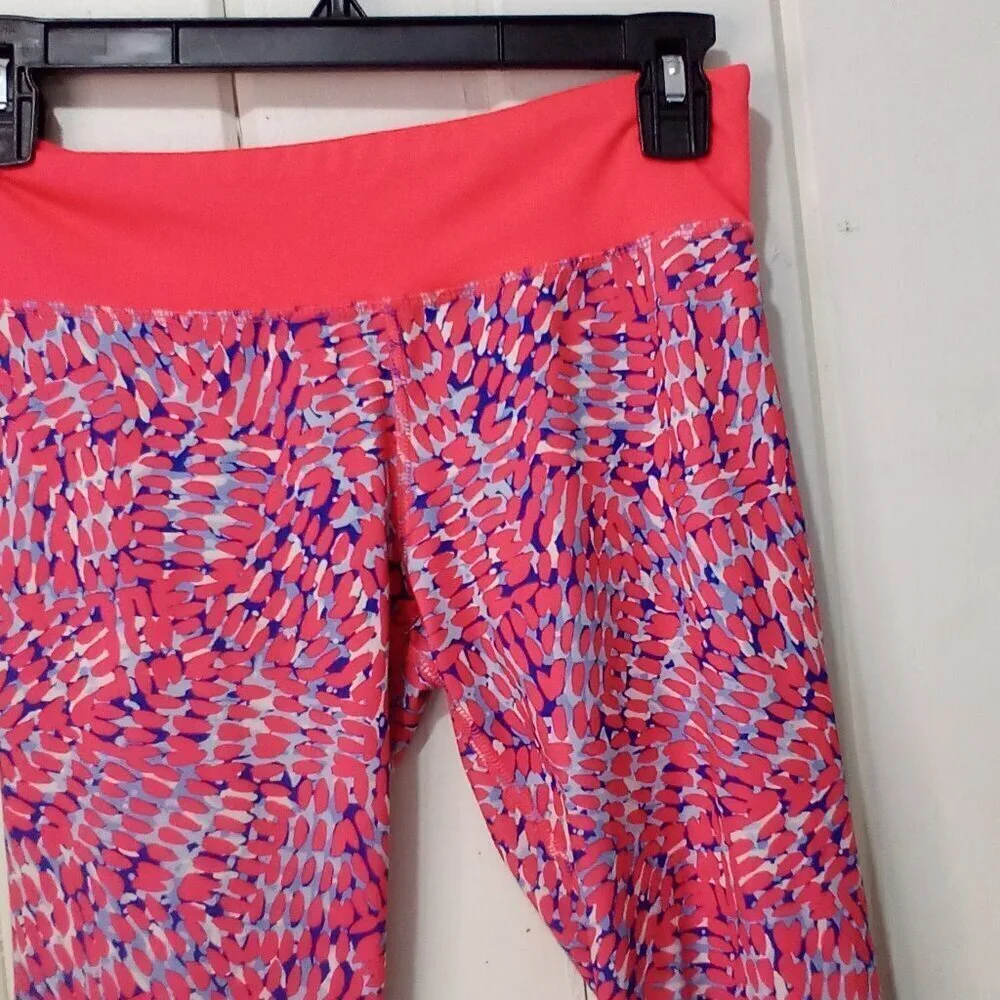 Old Navy Active Capri Leggings Girls L 10-12 Athletic Pattern Pink Blue